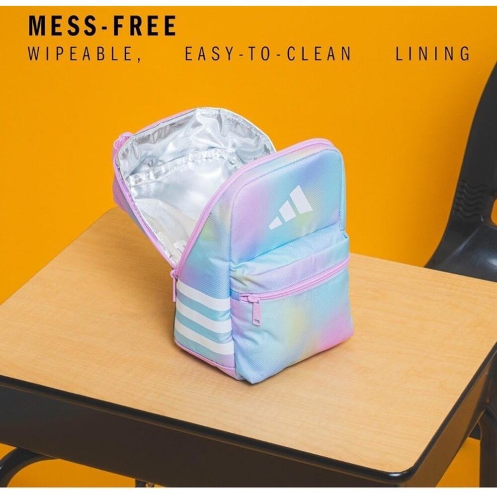 NWT Adidas Santiago 3 Lunch Bag Hall Pass Aqua Pink Colorful Insulated Backpack - Picture 6 of 7